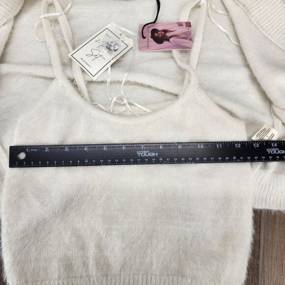 Sincerely Jules Women's Size Small Ivory Eyelash Knit Cardigan with Tank 2pc Set - Picture 9 of 13